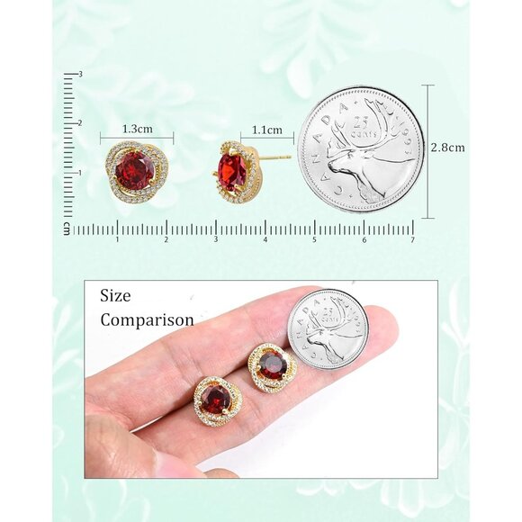 Women's Gold Plated Crystal Birthstone Adopt Circle Beautiful Red Earrings - Picture 4 of 8